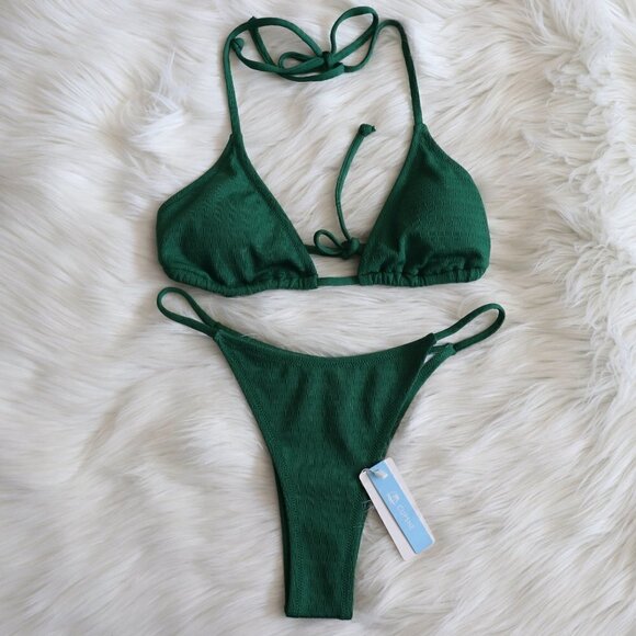 NEW Green String Triangle Bikini Set Size Small - Picture 3 of 9